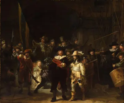 Officers and other civic guardsmen of District II in Amsterdam, under the command of Captain Frans Banninck Cocq and Lieutenant Willem van Ruytenburch, known as ‘The Night Watch’ — Рембрандт ван Рейн