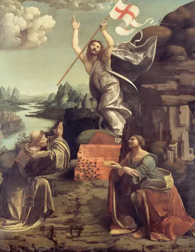 The Resurrection of Christ with the Saint Leonard of Noblac and Lucia — Giovanni Antonio Boltraffio