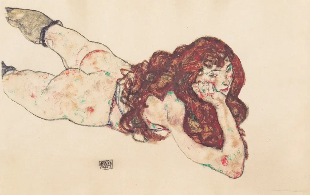 ‘Female reclining on her belly’ — Эгон Шиле