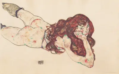 ‘Female reclining on her belly’ — Эгон Шиле