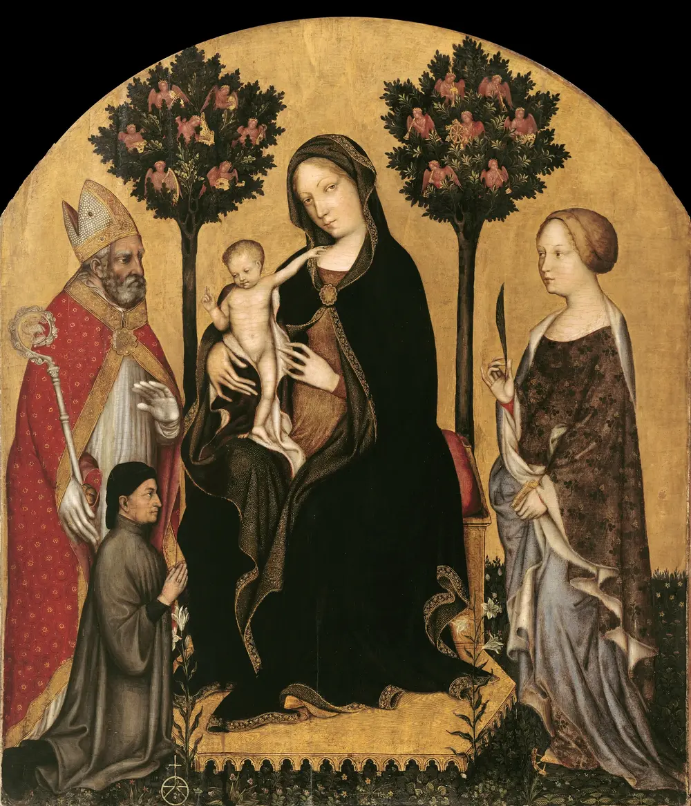 Madonna and Child, Sts Nicolas, Catherine and Donor — Джентиле да Фабриано