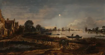 Landscape by Moonlight — Aert van der Neer